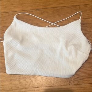 White Ribbed Crossback Cropped Cami